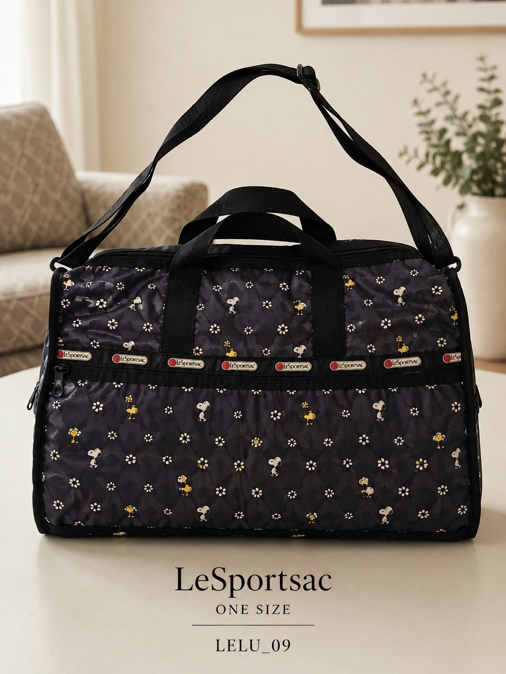 LeSportsac Peanuts Snoopy Woodstock Floral Weekender Travel Bag